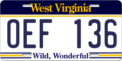 WV license plate OEF136