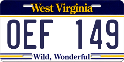 WV license plate OEF149