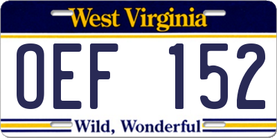 WV license plate OEF152