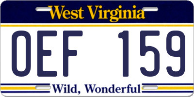 WV license plate OEF159