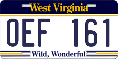 WV license plate OEF161