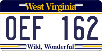 WV license plate OEF162