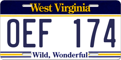 WV license plate OEF174