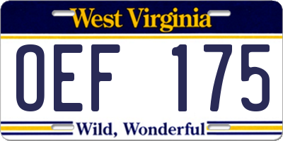 WV license plate OEF175