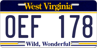 WV license plate OEF178