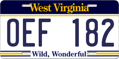 WV license plate OEF182