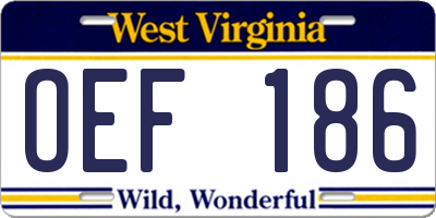 WV license plate OEF186