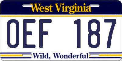 WV license plate OEF187