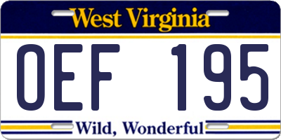 WV license plate OEF195