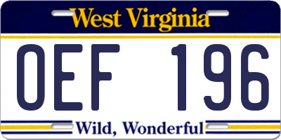 WV license plate OEF196