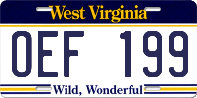WV license plate OEF199