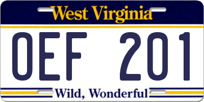 WV license plate OEF201