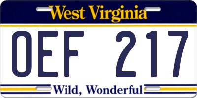 WV license plate OEF217