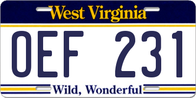 WV license plate OEF231