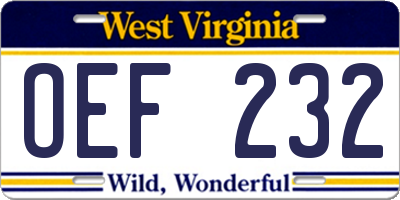 WV license plate OEF232