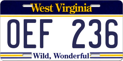WV license plate OEF236