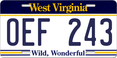 WV license plate OEF243