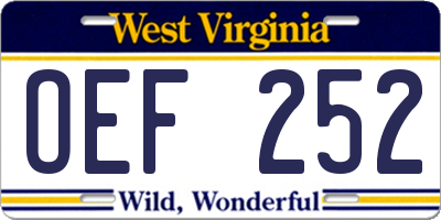 WV license plate OEF252