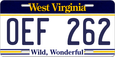 WV license plate OEF262