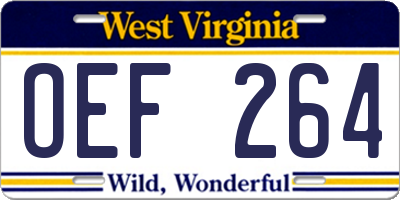 WV license plate OEF264