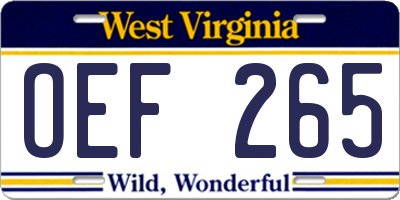 WV license plate OEF265