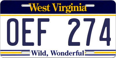 WV license plate OEF274