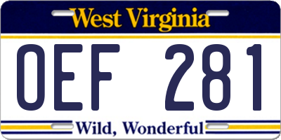 WV license plate OEF281