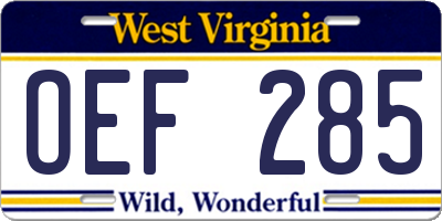 WV license plate OEF285