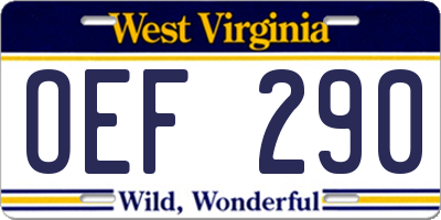 WV license plate OEF290
