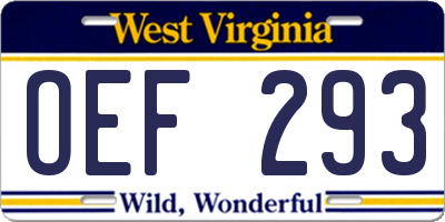 WV license plate OEF293