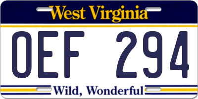 WV license plate OEF294