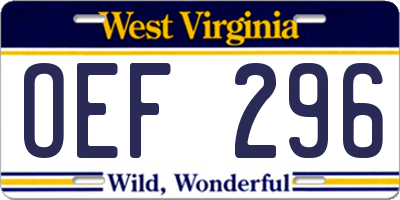 WV license plate OEF296