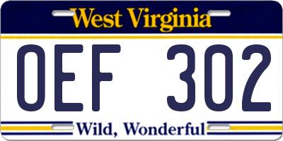 WV license plate OEF302