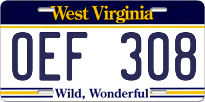 WV license plate OEF308