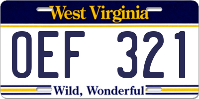 WV license plate OEF321