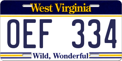 WV license plate OEF334