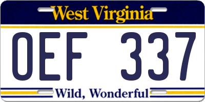 WV license plate OEF337