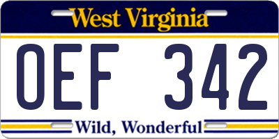 WV license plate OEF342