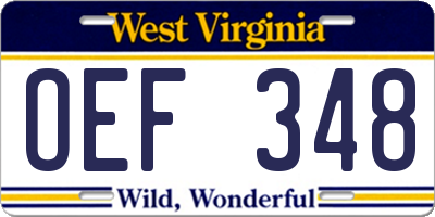 WV license plate OEF348
