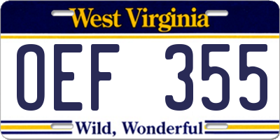 WV license plate OEF355