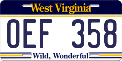 WV license plate OEF358