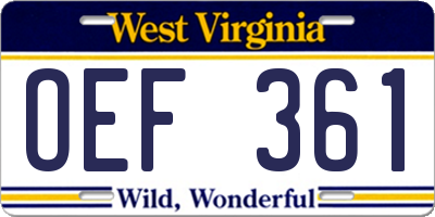 WV license plate OEF361