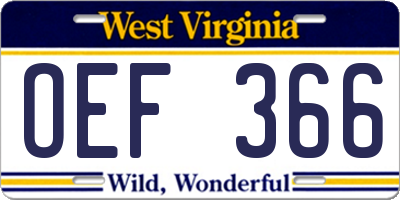 WV license plate OEF366