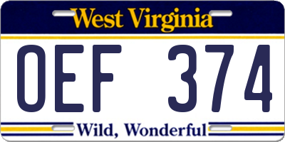 WV license plate OEF374