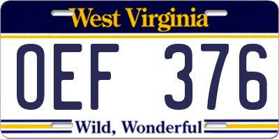 WV license plate OEF376