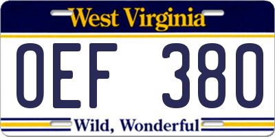 WV license plate OEF380