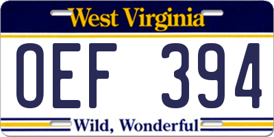 WV license plate OEF394