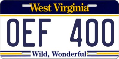 WV license plate OEF400