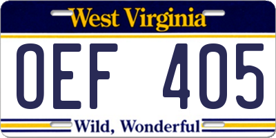 WV license plate OEF405