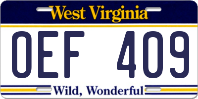 WV license plate OEF409